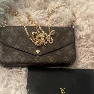 Louis Vuitton Brown Monogram Clutch with Gold Chain